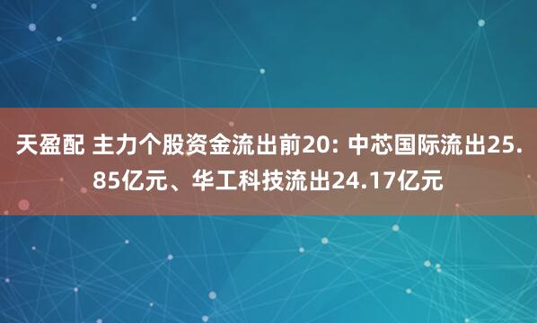 天盈配 主力个股资金流出前20: 中芯国际流出25.85亿元、华工科技流出24.17亿元