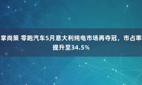 掌尚策 零跑汽车5月意大利纯电市场再夺冠，市占率提升至34.5%